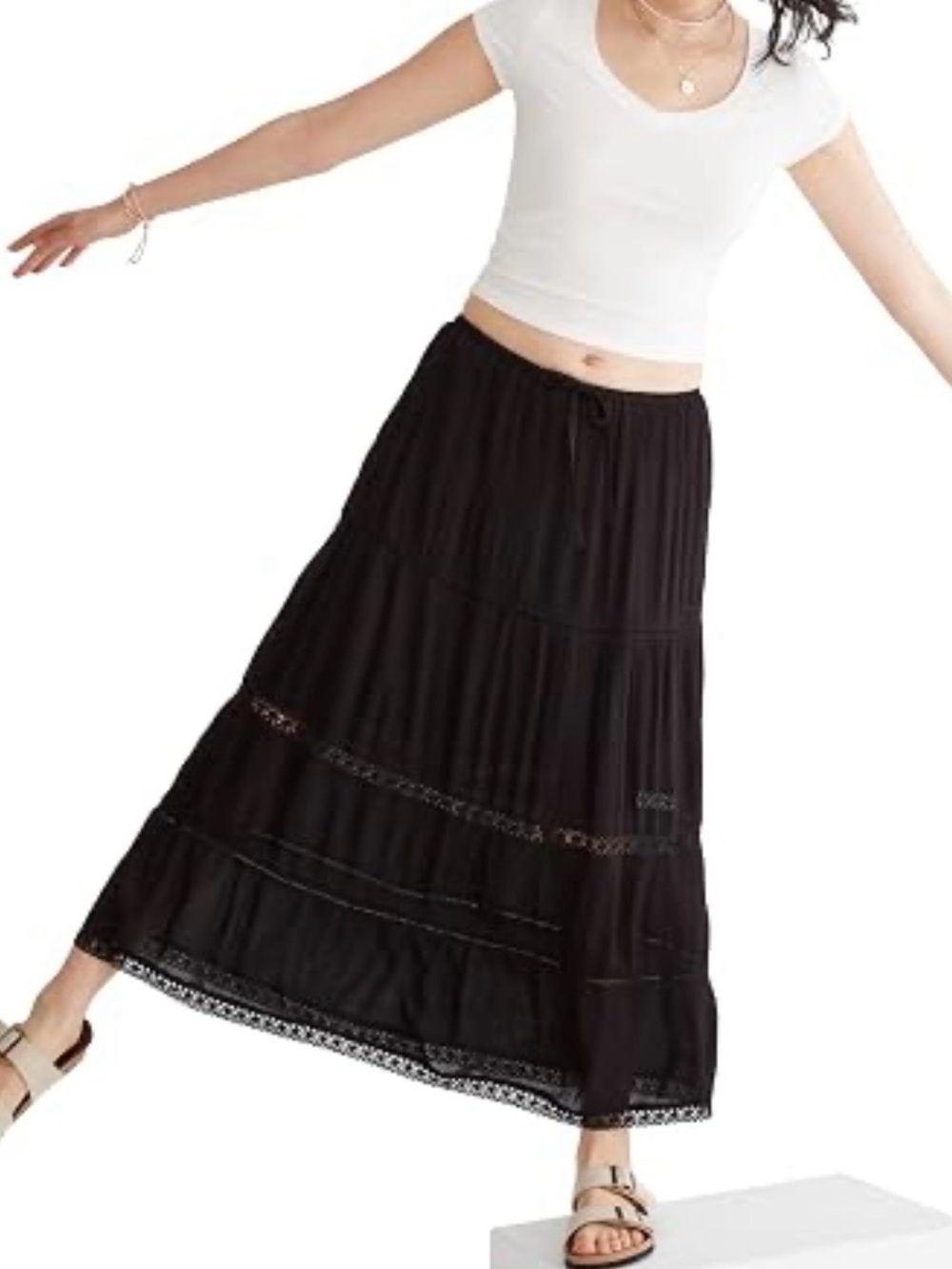 Aeropostale Black Tiered Maxi Skirt with Drawstring Waist women’s size small